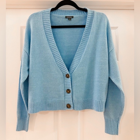 Wild Fable Slouchy Button-Front Cropped Cardigan Sweater Blue sz XS - Picture 5 of 8